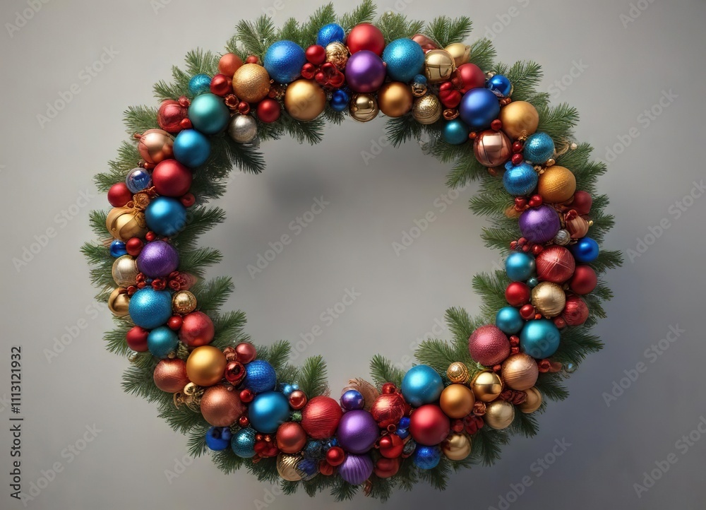 Circular Christmas wreath made of colorful balls and decorations, balls, bright colors, wreath Circular Christmas wreath made of colorful balls and decorations, balls, bright colors, wreath