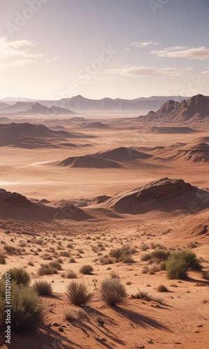 Panoramic view of the west desert's sweeping vistas in a vast open space , canyons, buttes, mesas