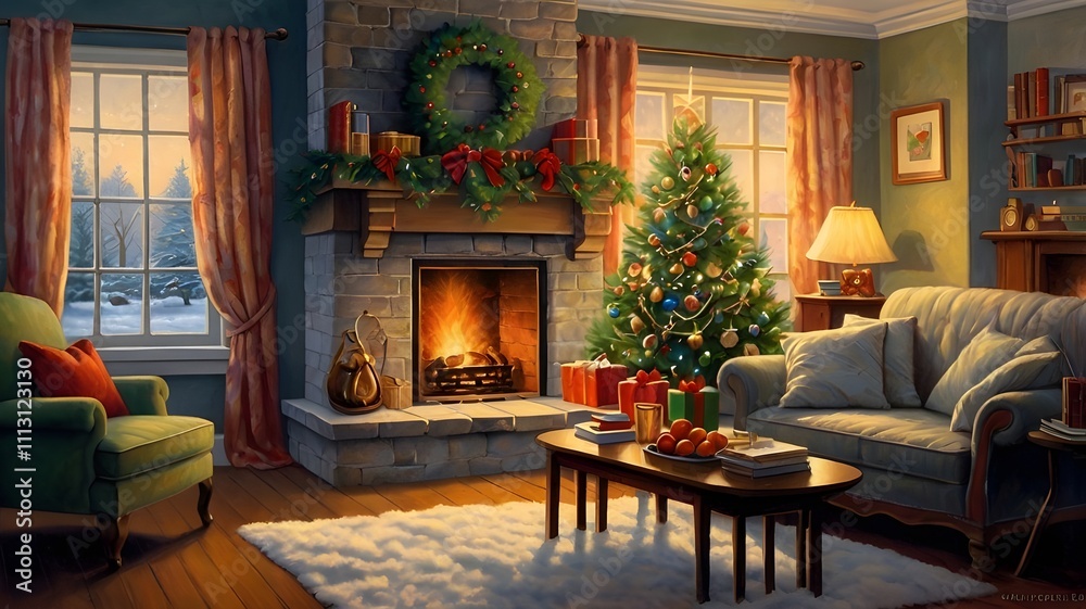 Christmas tree with fireplace Christmas tree with fireplace