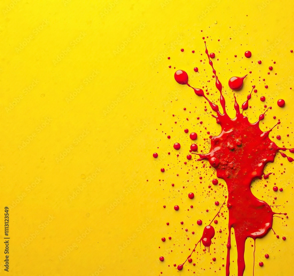 Yellow and red background with splattered paint drops, splatter, yellow Yellow and red background with splattered paint drops, splatter, yellow
