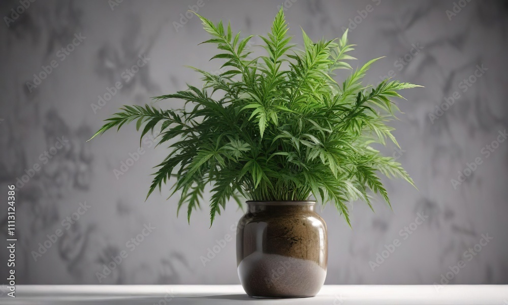 Marijuana leaves and stems in a vase or container, green, rural, arrangement Marijuana leaves and stems in a vase or container, green, rural, arrangement