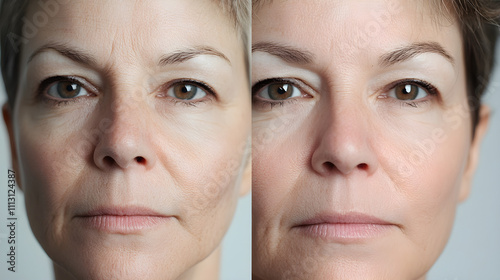 Before & After Mature Woman's Face, Skincare, Wrinkles, Anti-Aging