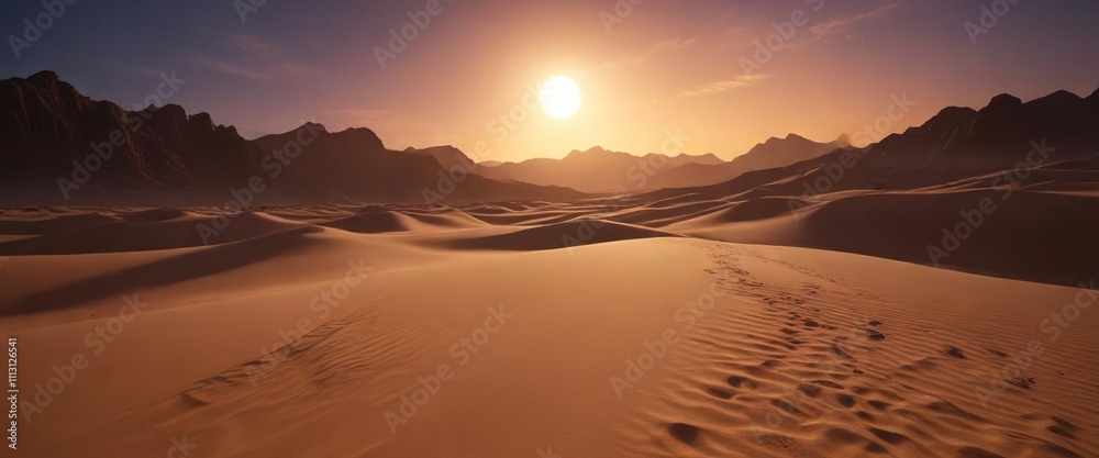 Fototapeta premium The desert sands glow softly in the moonlight, quiet, stillness