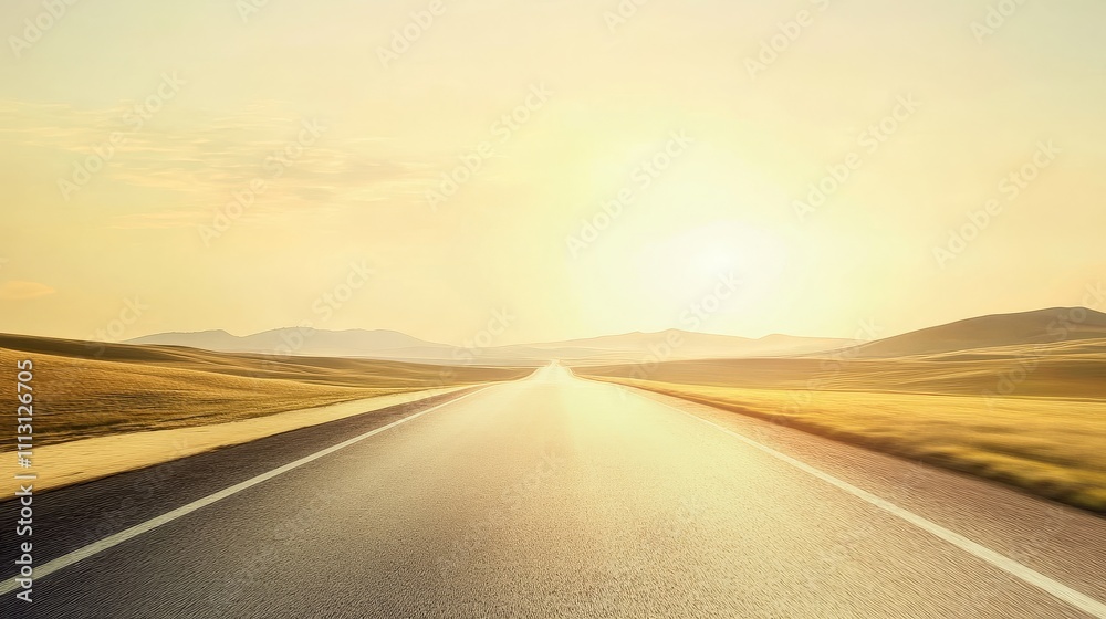 Fototapeta premium Endless road under a bright golden sky.