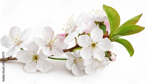 Branch with cherry blossoms isolated on white background with clipping path and full depth of field 