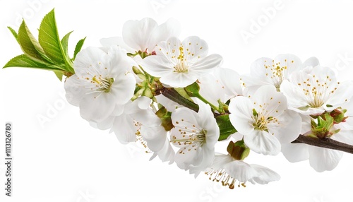 Branch with cherry blossoms isolated on white background with clipping path and full depth of field 