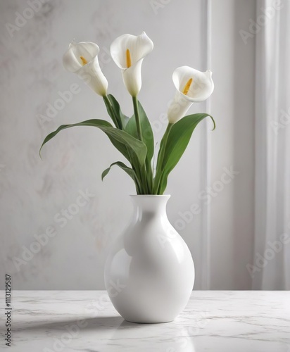 Wallpaper Mural Elegant single calla lily flower in elegant white ceramic vase, botanical, nature, decor Torontodigital.ca