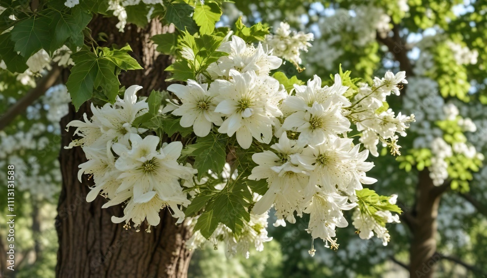 delicate white petals and leaves on a mature horse chestnut tree, bloom, solitary, horse chestnut delicate white petals and leaves on a mature horse chestnut tree, bloom, solitary, horse chestnut