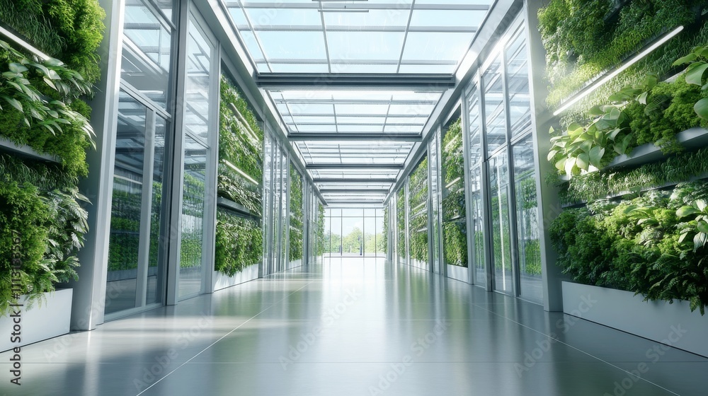Modern greenhouse with thriving green plants. Modern greenhouse with thriving green plants.