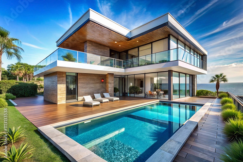 Wallpaper Mural Modern luxury villa with infinity pool overlooking the ocean. Torontodigital.ca