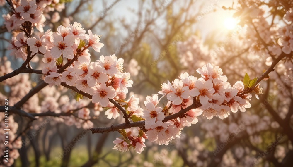 Soft focus on blooming apricot branches against a warm sunlight , sunlight filtering, soft focus photography Soft focus on blooming apricot branches against a warm sunlight , sunlight filtering, soft focus photography