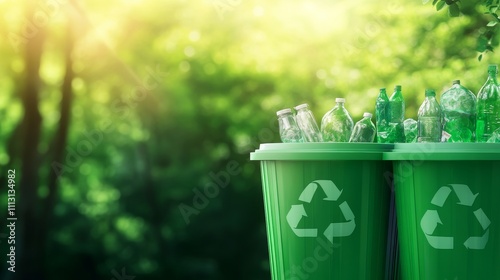 Recycling bins amidst lush green nature. photo