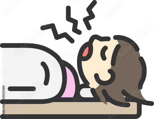いびきをかく、女性のアイコン（線画カラー）のイラスト