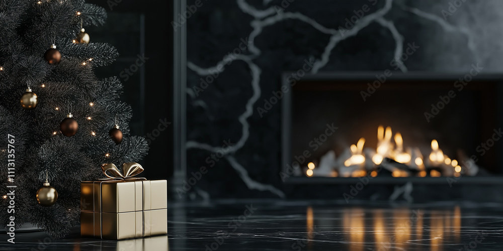 Obraz premium fireplace with christmas tree