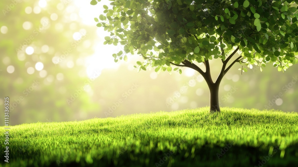 Serene tree in lush green landscape with sunlight. Serene tree in lush green landscape with sunlight.