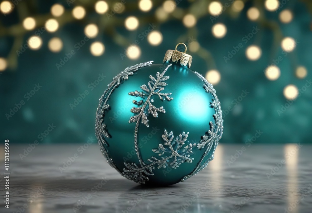 Teal Christmas ornament with a sparkly background, festive pattern, decorative snowflake Teal Christmas ornament with a sparkly background, festive pattern, decorative snowflake