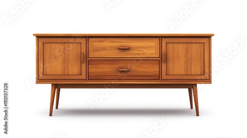 Wallpaper Mural Mid-century modern wooden sideboard with two doors and two drawers, isolated on white background. Torontodigital.ca