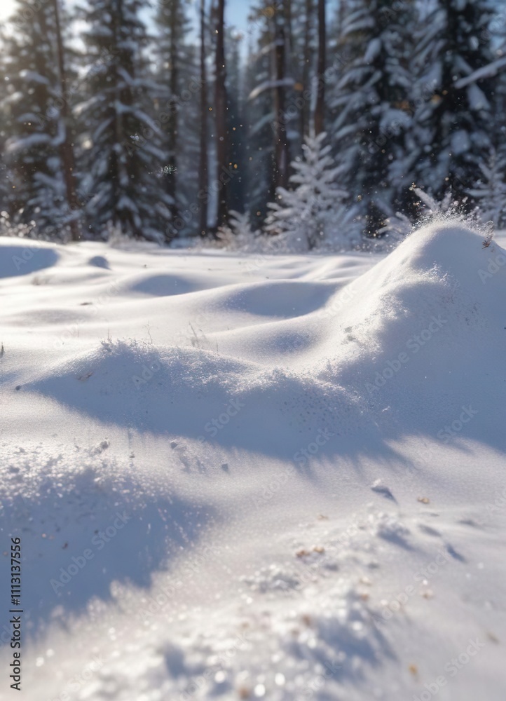 Gently falling snowflakes on a blanket of fresh powder, peaceful atmosphere, snowfall, soft focus Gently falling snowflakes on a blanket of fresh powder, peaceful atmosphere, snowfall, soft focus