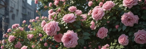 Lush rose bush in full bloom with intricate details and textures , flower arrangement, blooming roses