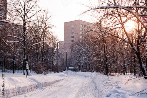 The snowfall in the city photo