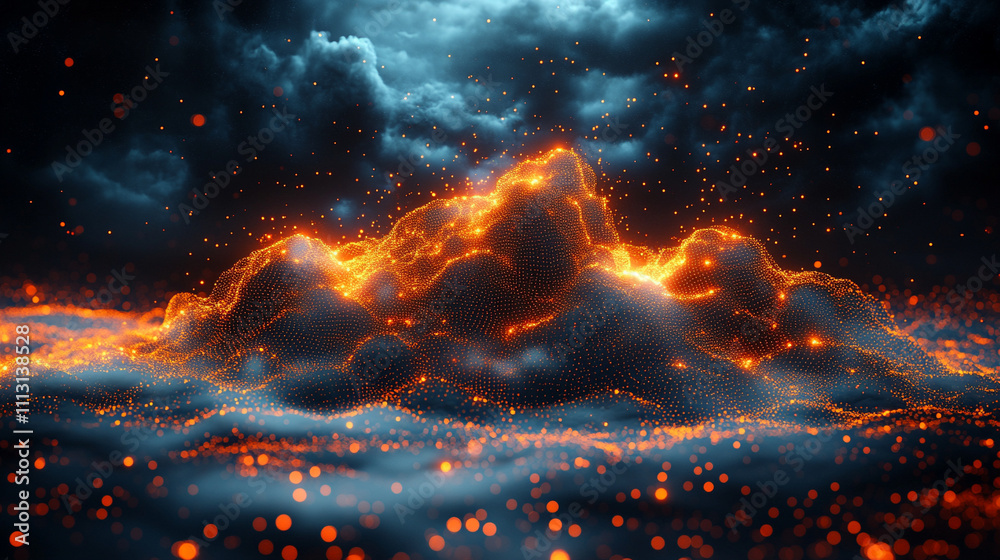 Cloud analytics concept visualized through an abstract 3D design with interconnected digital elements symbolizing data flow, processing, and cloud computing innovation in a futuristic tech landscape Cloud analytics concept visualized through an abstract 3D design with interconnected digital elements symbolizing data flow, processing, and cloud computing innovation in a futuristic tech landscape