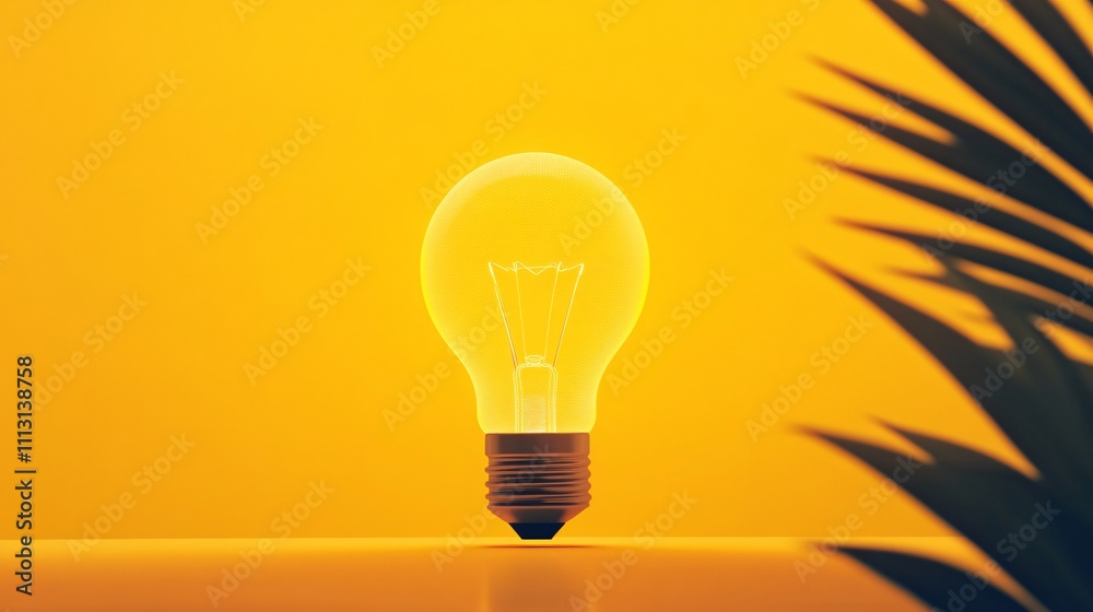 Bright Yellow Boardroom with Holographic Lightbulb Centerpiece and Colleagues Brainstorming Bright Yellow Boardroom with Holographic Lightbulb Centerpiece and Colleagues Brainstorming
