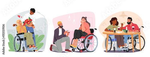 Happy inclusive people in love, romantic couples dating and loving relationships isolated scene set