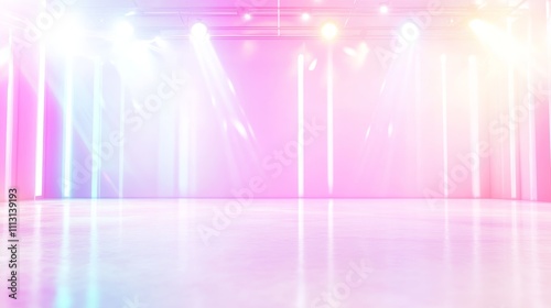 Vibrant stage lights illuminate a dance floor.