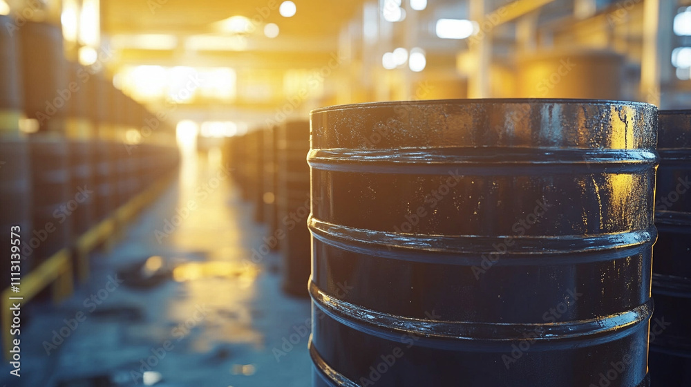 sleek modern oil barrel stands against a blurred industrial backdrop, symbolizing energy, global trade, sustainability challenges, and economic dependence on fossil fuels sleek modern oil barrel stands against a blurred industrial backdrop, symbolizing energy, global trade, sustainability challenges, and economic dependence on fossil fuels