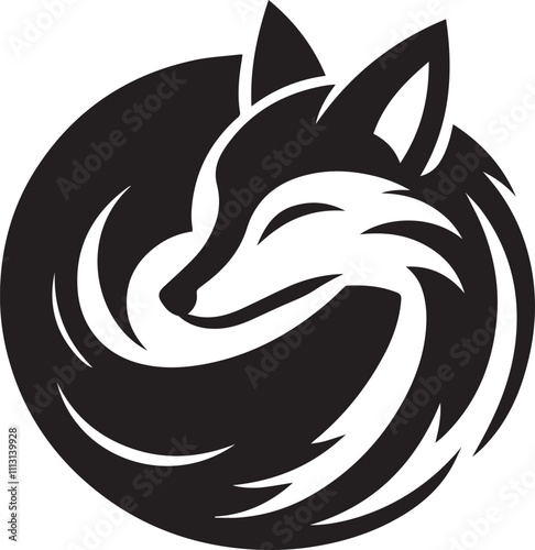 A fox curled up and sleeping peacefully silhouette vector