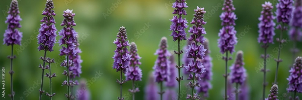 Fototapeta premium Tall, purple flowers with a blurred green background, wildflowers, background blur, nature