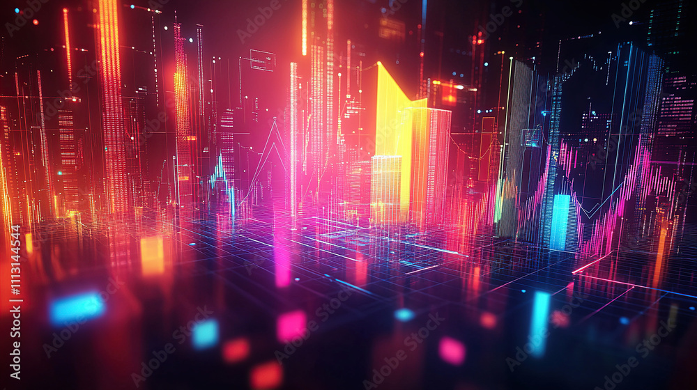 A stock market chart with rising lines and glowing data points, representing the dynamic nature of financial movements. A stock market chart with rising lines and glowing data points, representing the dynamic nature of financial movements.