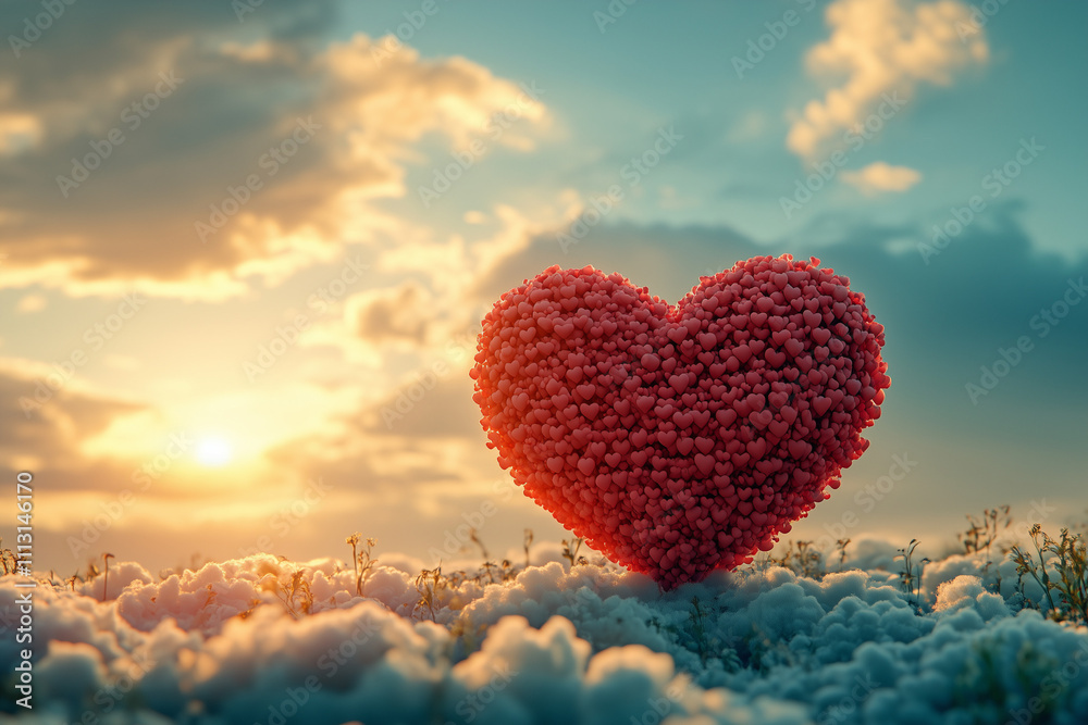 Textured Red Heart on Snowy Field at Sunset Textured Red Heart on Snowy Field at Sunset
