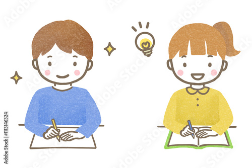 勉強している子供男女