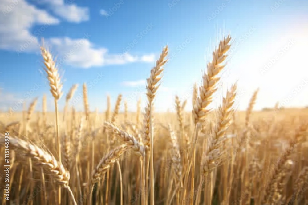 Golden wheat field under a bright blue sky with fluffy clouds. Golden wheat field under a bright blue sky with fluffy clouds.