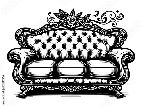 Black and white, furniture in the interior, soft leather sofa. Sketch generated by AI