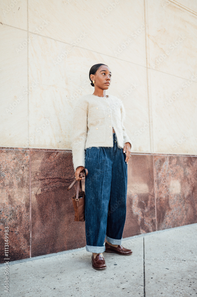 Woman Walking downtown in her fall fashion Woman Walking downtown in her fall fashion
