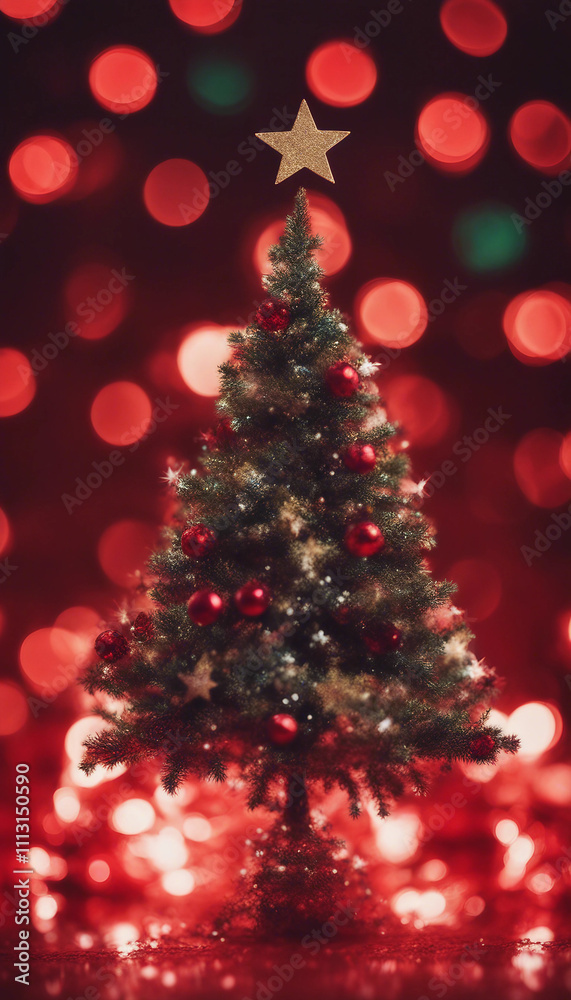 Christmas Tree With Star on Top and Red Glitter Background vertical Christmas Tree With Star on Top and Red Glitter Background vertical