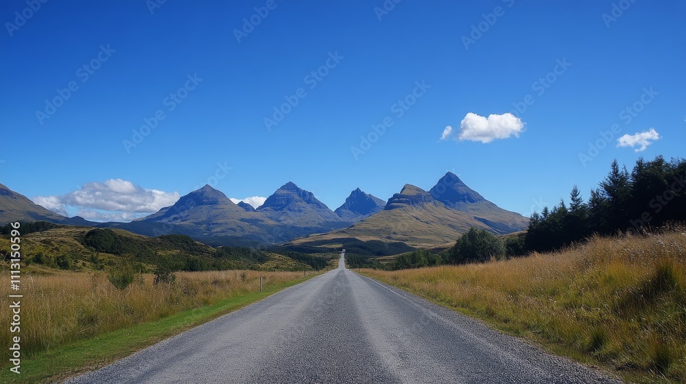 20.A straight road leading into a distant range of towering mountains, with the landscape shifting from rolling hills to rugged peaks. The sky is a deep blue, with a few clouds scattered across it, 20.A straight road leading into a distant range of towering mountains, with the landscape shifting from rolling hills to rugged peaks. The sky is a deep blue, with a few clouds scattered across it,