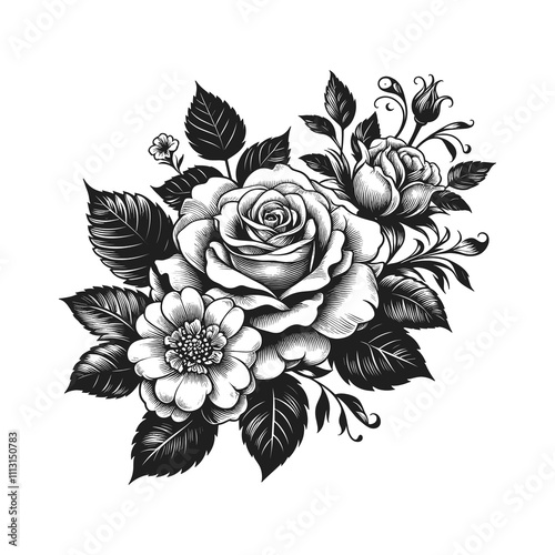 black and white floral vector illustration 
