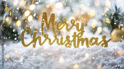 merry christmas written in glittering gold script on white background