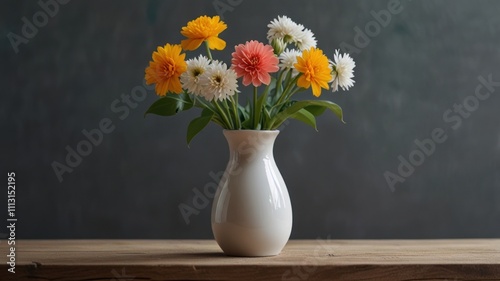 Wallpaper Mural Colorful flower bouquet in a white vase on wooden table. Torontodigital.ca