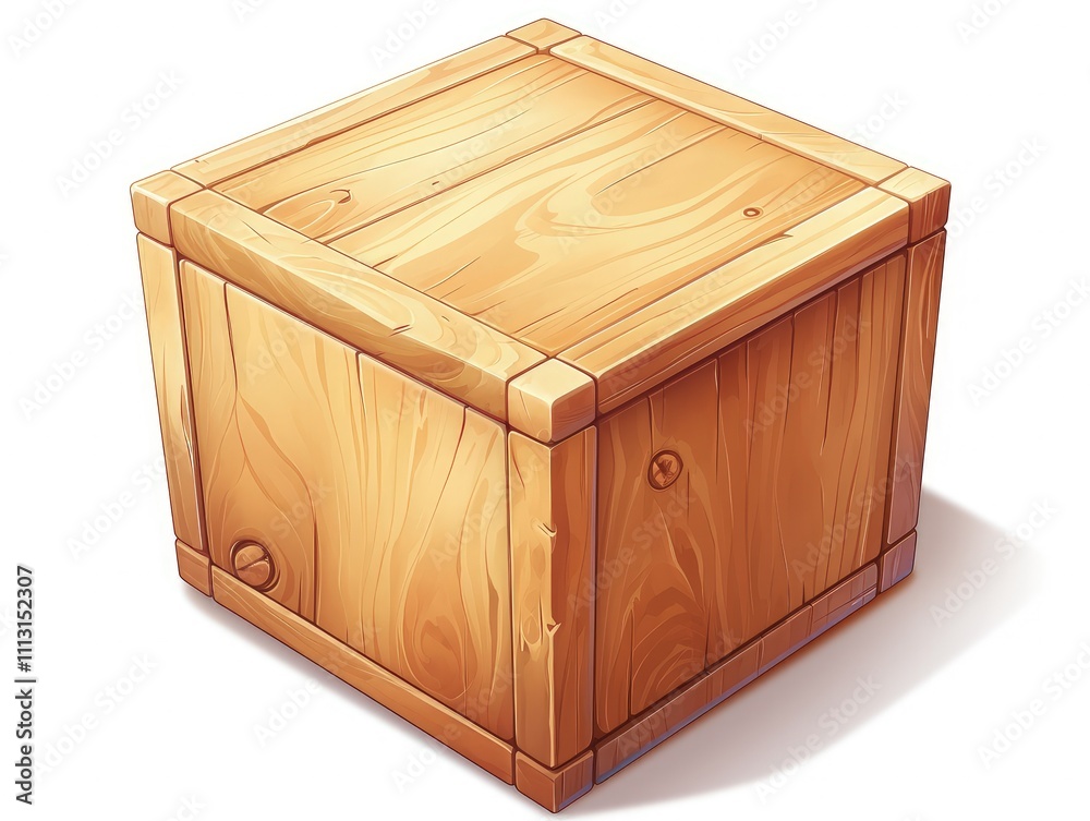 A wooden crate with a simple design, often used for storage or transport. A wooden crate with a simple design, often used for storage or transport.