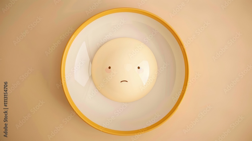 Empty plate concept, top view with sad cartoon face Empty plate concept, top view with sad cartoon face