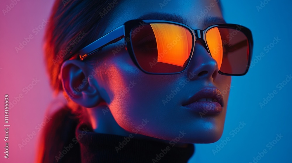 Stylish woman with futuristic reflective glasses Stylish woman with futuristic reflective glasses