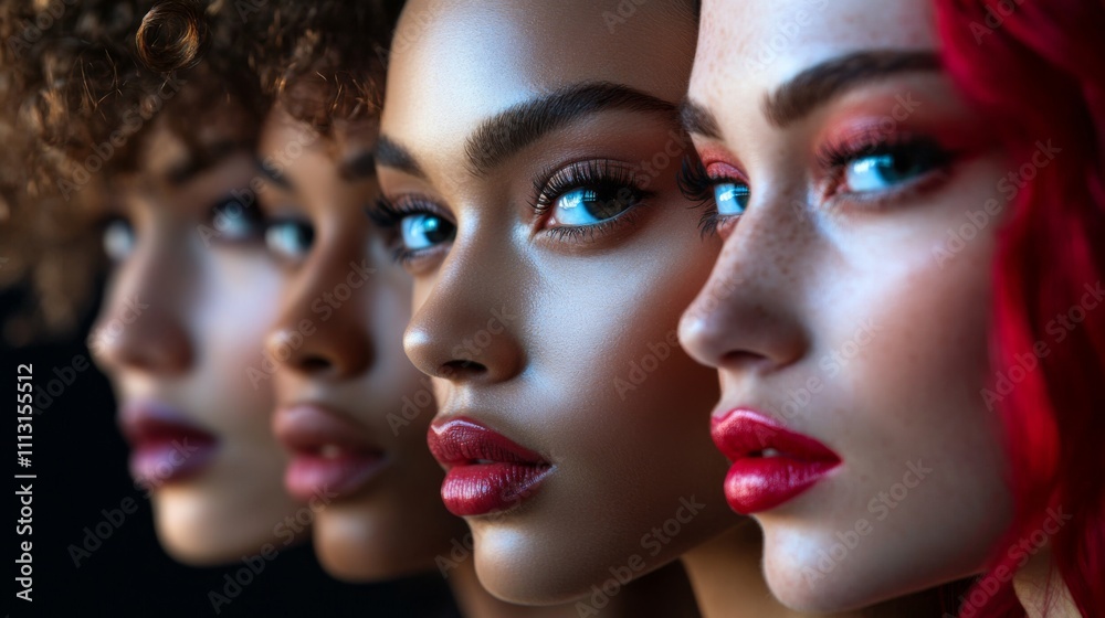 Group of diverse women in futuristic makeup and bold looks
