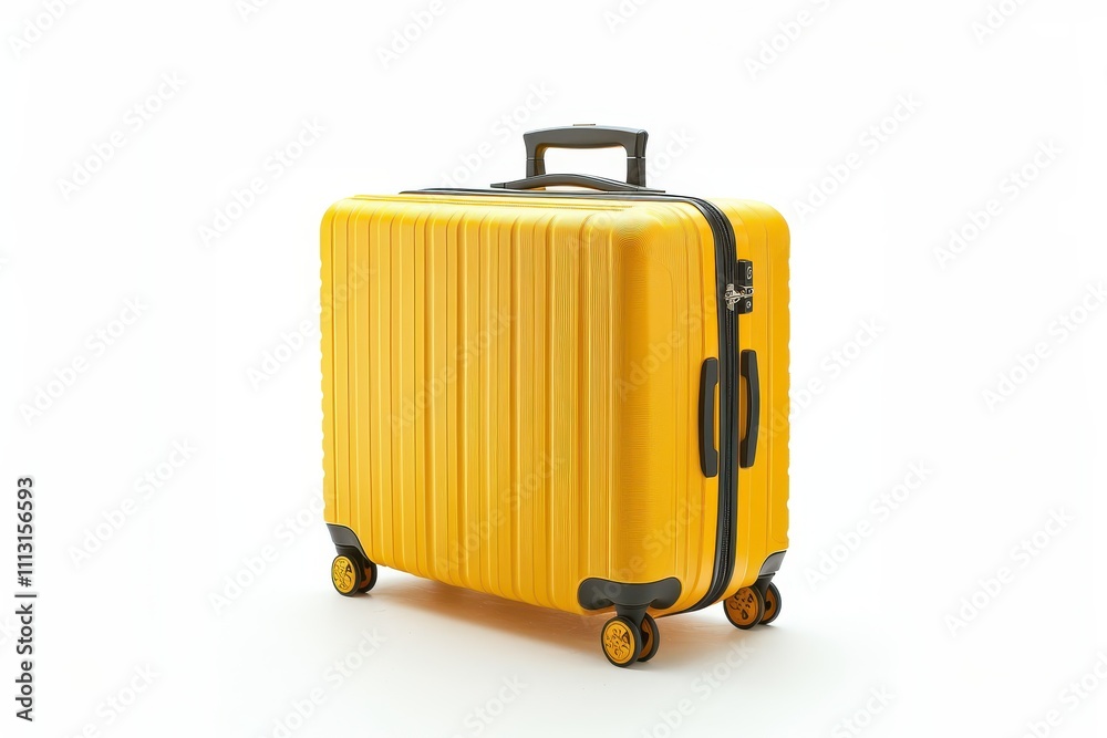 Bright yellow luggage suitcase against a plain white background ideal for travel and adventure Bright yellow luggage suitcase against a plain white background ideal for travel and adventure