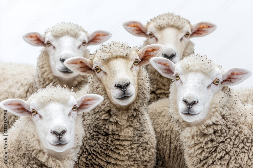 Fototapeta premium Close-up shot of sheep in a studio setting against a white background, perfect for a copy space image.