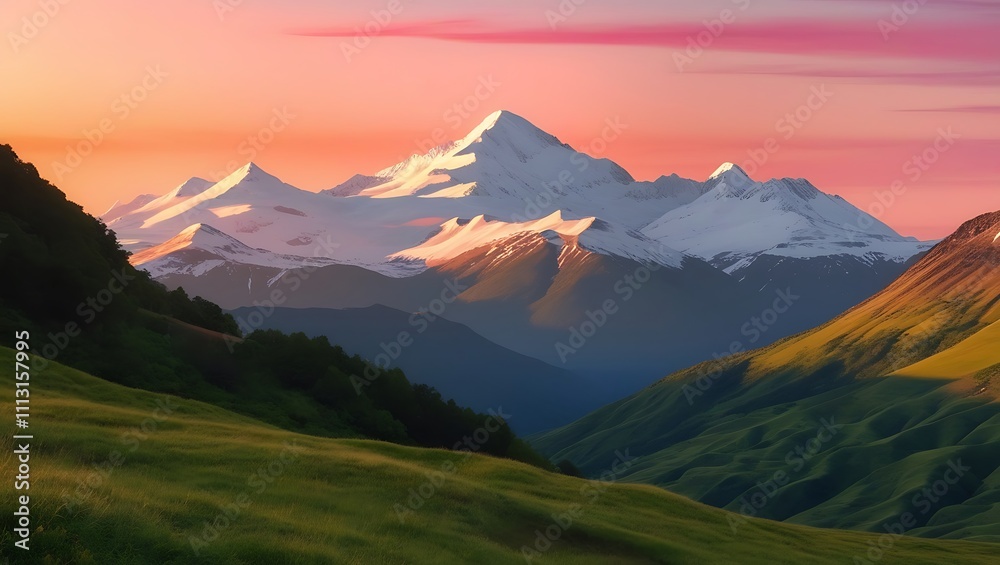 Majestic Snowcapped Mountains Sunset Landscape Majestic Snowcapped Mountains Sunset Landscape