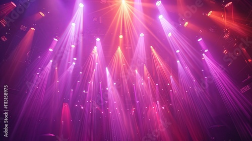 Vibrant Pink and Orange Stage Lighting with Multiple Beams